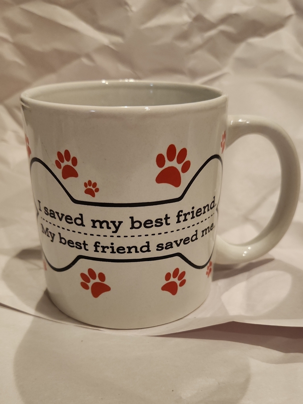 White Dog Paw Bone Coffee Mug - I Saved My Best Friend